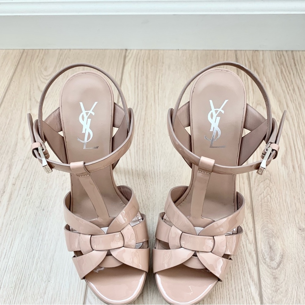 ๐ Saint Laurent Nude Patent Leather Tribute 105 Platform Sandals High Heels 37 - Picture 4 of 16